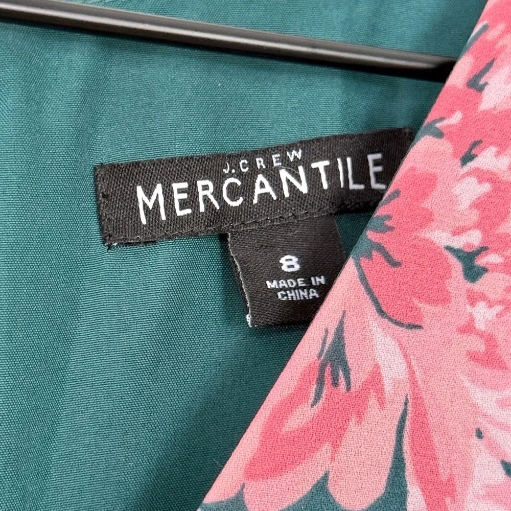 J. Crew Mercantile Floral‎ Printed Tie Shoulder Mini Dress Green Pink Size 8